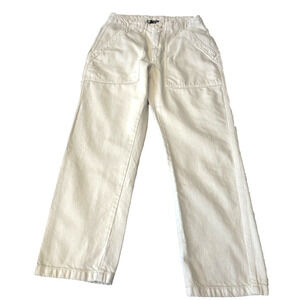 Zara Women's Utility Pocket High Rise Jean Pants XS Cream Cotton Straight Leg